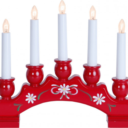 Новогодний светильник горка SANNA-5 25*34 см., красный с орнаментом, 5 электро-свечей, Star Trading (200-85)