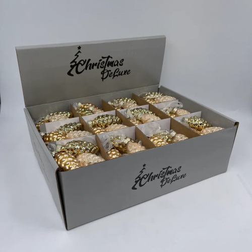 Набор стеклянных украшений Гроздь Шишек, 3 шт., 6 см., золото, жемчужный, Christmas DeLuxe (89876)