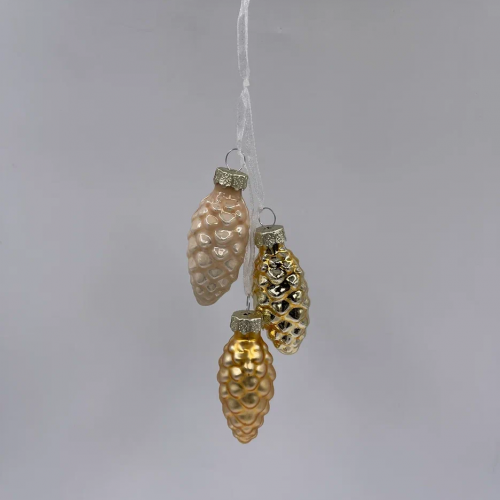 Набор стеклянных украшений Гроздь Шишек, 3 шт., 6 см., золото, жемчужный, Christmas DeLuxe (89876)