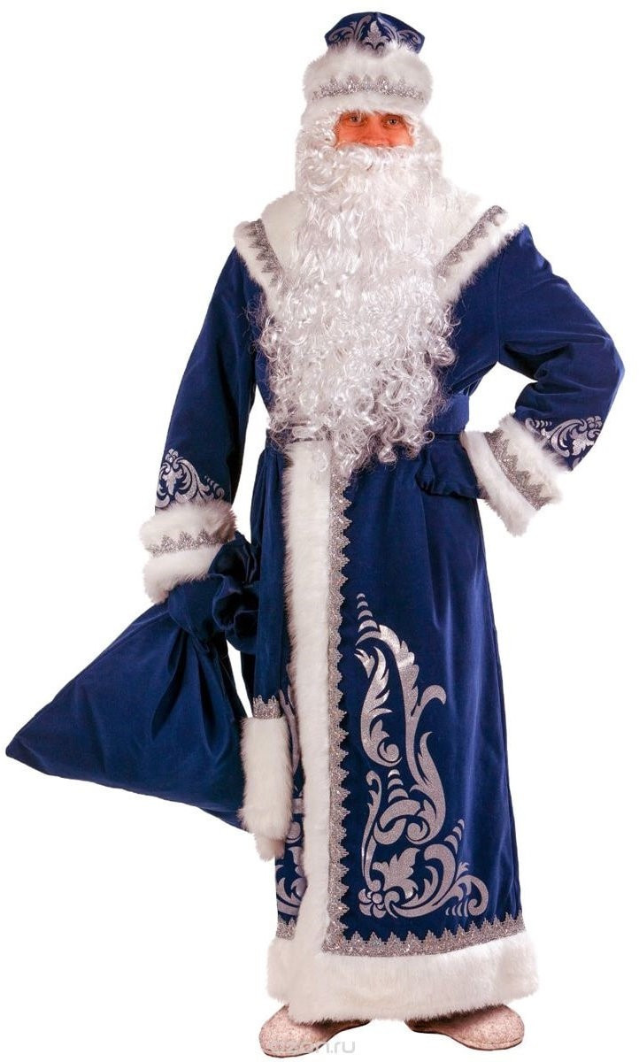 Костюм Деда Мороза Боярский мини (шапка, варежки, борода) синий