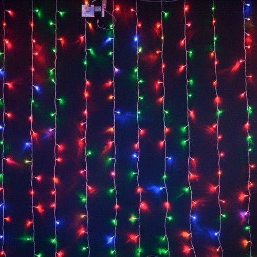 Светодиодный RGB занавес Хамелеон 1.5*2 м., 220V, 200 разноцветных LED ламп, прозрачный ПВХ провод, Rich LED (RL-CS1.5*2-T/ARGB)