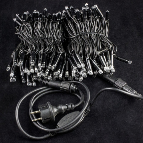 Светодиодная нить с мерцающим диодом 20 м., 220V, 200 теплых белых LED ламп, черный каучук, соединяемая, Winner Light (ww.01.7B.200+)