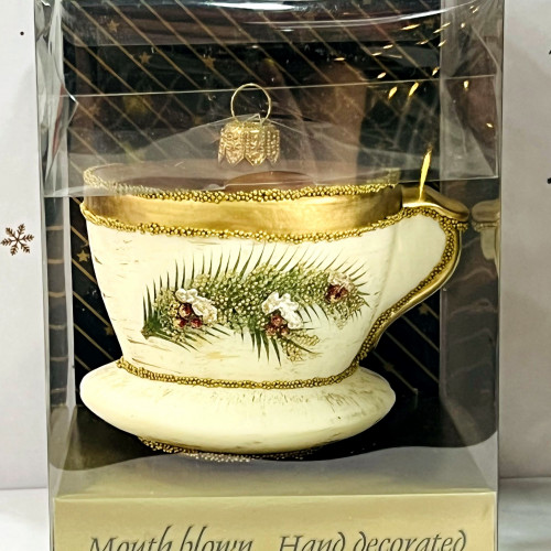 Елочное украшение Чашка с веточкой, стекло, 7,5 см., 1 шт., Irena CO (51028)