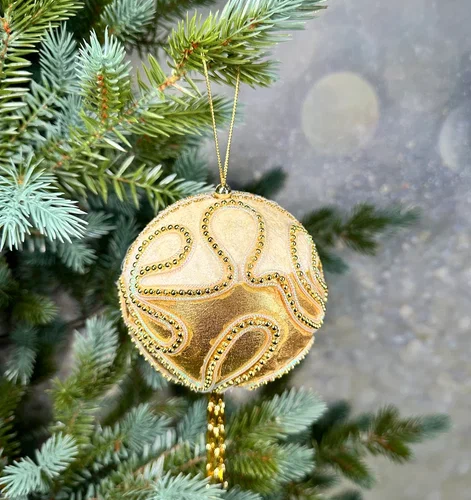 Винтажный шар Янтарный лабиринт 13 см., шампань, 1 шт., Christmas DeLuxe (86553)