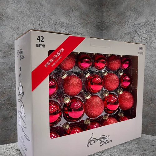 Набор стеклянных шаров Классический красный 42 шт., Christmas DeLuxe (87162)