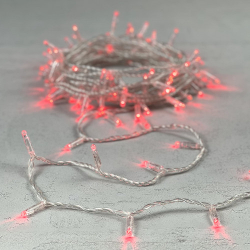 Светодиодная гирлянда с колпачком 100 красных LED ламп 10 м., 220-230 В., прозрачный провод ПВХ, IP65, LTC (PST100CAP-10-2R)