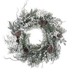 Декорированный венок  с ягодами диам. 50 см., зеленый в снегу (83054)