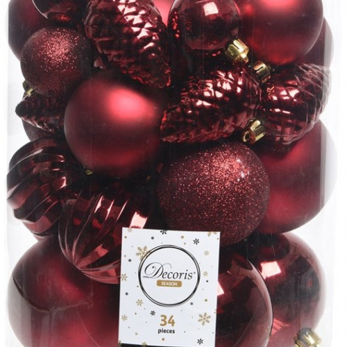 Набор пластиковых шаров Александрия mix, бордо, 34 шт, Kaemingk (022703) 