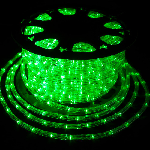 Дюралайт круглый Ø 10.5 мм., 220V, 3-жилы, зеленые LED лампы 24 шт на 1 м., бухта 50 м, силикон, Winner (05.50.10,5.24G)