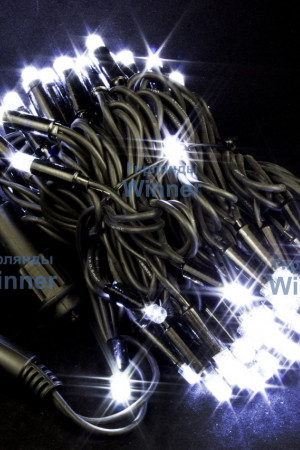 Светодиодная нить с мерцающим диодом 20 м., 220V, 200 холодных белых LED ламп, черный каучук, соединяемая, Winner (w.01.7B.200+)