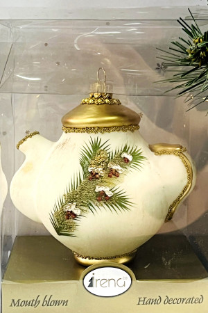 Елочное украшение Чайник с веточкой, стекло, 10 см., 1 шт., Irena CO (51035)