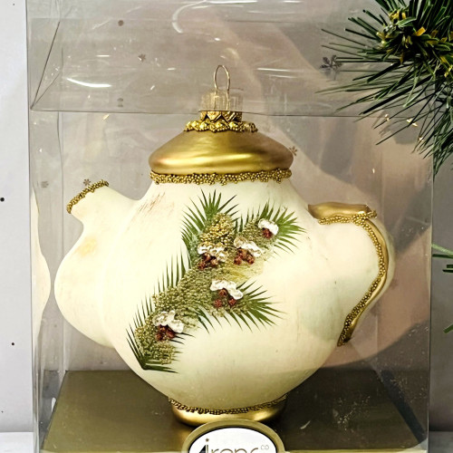 Елочное украшение Чайник с веточкой, стекло, 10 см., 1 шт., Irena CO (51035)