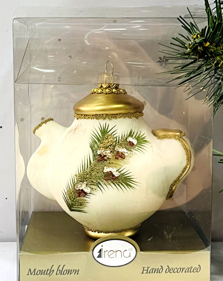 Елочное украшение Чайник с веточкой, стекло, 10 см., 1 шт., Irena CO (51035)