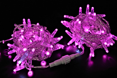 Светодиодная нить 100 розовых LED ламп, 10 м., 220В, мерцание, прозрачный провод ПВХ, Teamprof (TPF-S10CF-24V-CT/P)