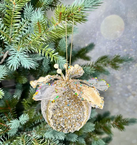 Винтажный шар Магнолия нежная 10 см., шампань, 1 шт., Christmas DeLuxe (86596)