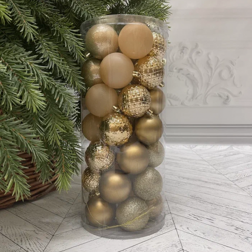 Набор пластиковых шаров Калейдоскоп 60 мм., капучино, 35 шт., Christmas DeLuxe (89288)