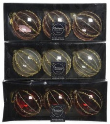 Набор стеклянных шаров  Золотые нити 80 мм, прозрачно-розовый, 3 шт, Kaemingk (060105/2) 