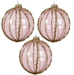 Набор стеклянных шаров  Золотые нити 80 мм, прозрачно-розовый, 3 шт, Kaemingk (060105/2) 