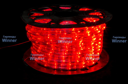 Дюралайт круглый Ø 10.5 мм., 220V, 3-жилы, красные LED лампы 24 шт на 1 м., бухта 50 м, силикон, Winner (05.50.10,5.24R)