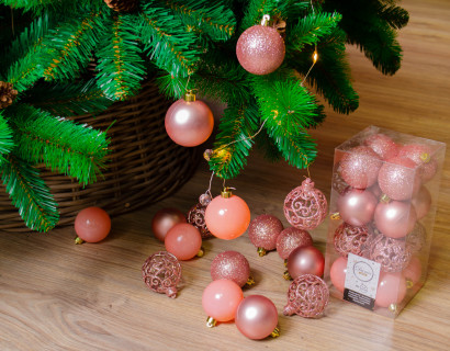 Набор пластиковых шаров Белль 60 мм, карамельно-розовый, 16 шт, Kaemingk (020891)