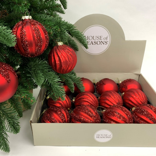 Набор стеклянных шаров Ларанж 80 мм., 12 шт., красный, House of Seasons (84020) 