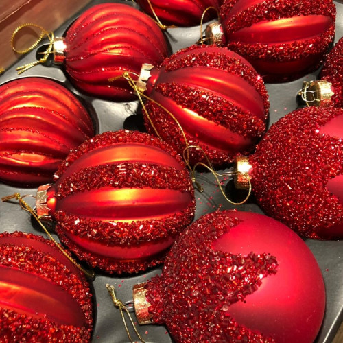 Набор стеклянных шаров Ларанж 80 мм., 12 шт., красный, House of Seasons (84020) 