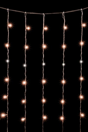 Светодиодный занавес 2*2 м., 400 экстра теплых белых LED ламп, мерцание, облегченный, прозрачный провод ПВХ, LTC (PCL400NOTBLW-10-2EWW)