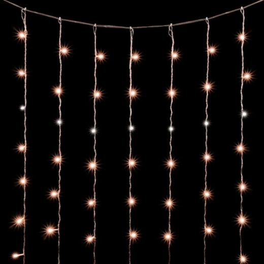 Светодиодный занавес 2*2 м., 400 экстра теплых белых LED ламп, мерцание, облегченный, прозрачный провод ПВХ, LTC (PCL400NOTBLW-10-2EWW) — 