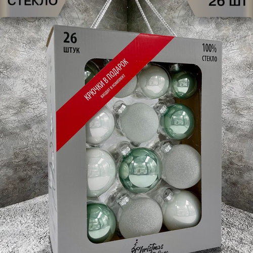 Набор стеклянных шаров Мятная прохлада 26 шт., Christmas DeLuxe (86458)
