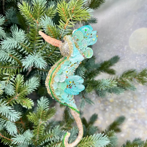 Винтажное укпашение Сокровища Посейдона - Морской Конек 8х23 см., голубой,1 шт., Christmas DeLuxe (86636)