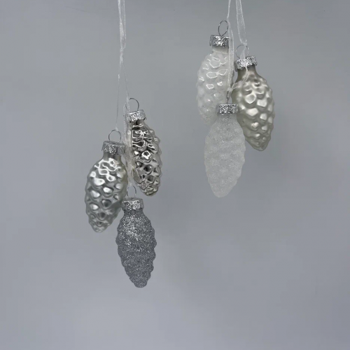 Набор стеклянных украшений Гроздь Шишек, 3 шт., 6 см., первый снег, Christmas DeLuxe (89879)