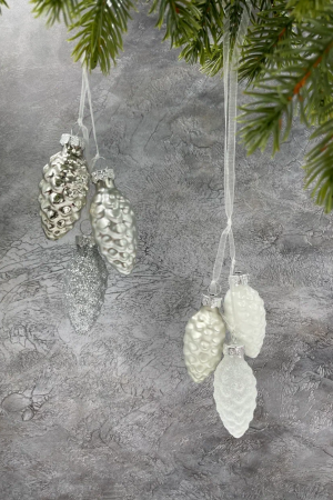 Набор стеклянных украшений Гроздь Шишек, 3 шт., 6 см., первый снег, Christmas DeLuxe (89879)