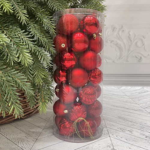 Набор пластиковых шаров Калейдоскоп 60 мм., красный, 35 шт., Christmas DeLuxe (89283)