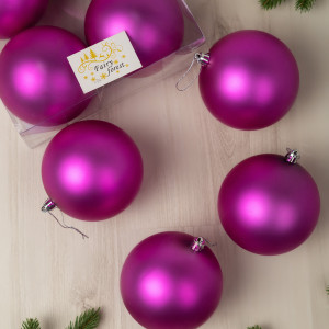 Набор пластиковых шаров Глория 100 мм., фуксия матовый, 4 шт., ЕлкиТорг (150432)