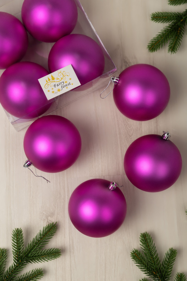 Набор пластиковых шаров Глория 100 мм., фуксия матовый, 4 шт., ЕлкиТорг (150432)
