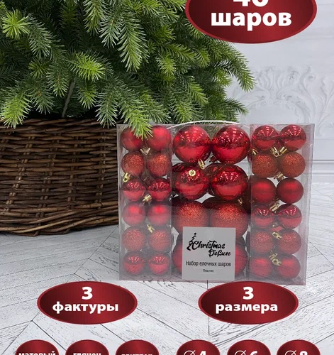 Набор пластиковых шаров Гамма 46 шт., красный, ChristmasDeLuxe (88022)