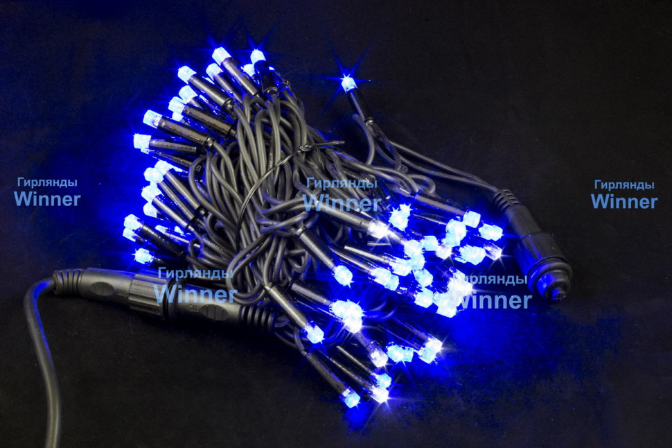Светодиодная нить с мерцающим диодом 20 м., 220V, 200 синих LED ламп, черный каучук, соединяемая, Winner (B.01.7B.200+)