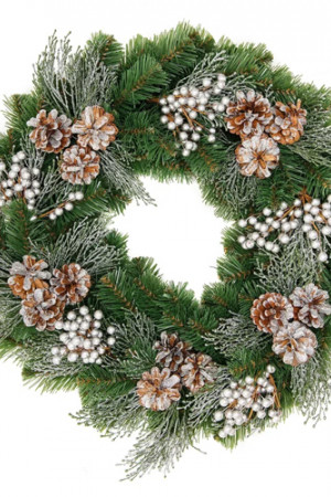 Рождественский венок Элитный с серебряным декором 60 см., Литая хвоя+ПВХ, ЕлкиТорг (52058) 