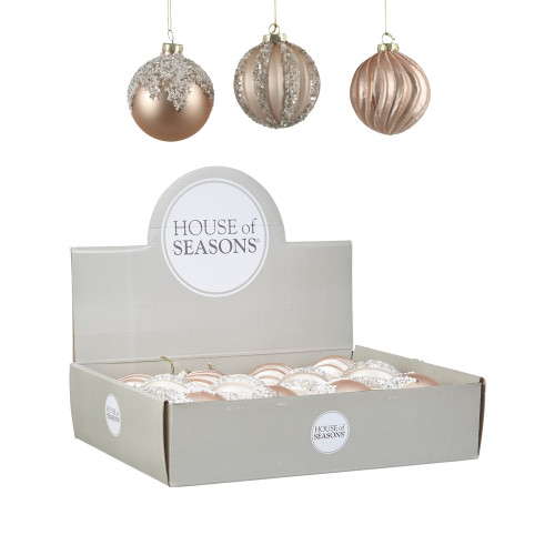 Набор стеклянных шаров Ларанж 80 мм., 12 шт., розовый, House of Seasons (84022)  