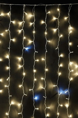 Светодиодный занавес 2*2 м., 400 теплых белых LED ламп, мерцание, облегченный, прозрачный провод ПВХ, LTC(PCL400NOTBLW-10-2WW)