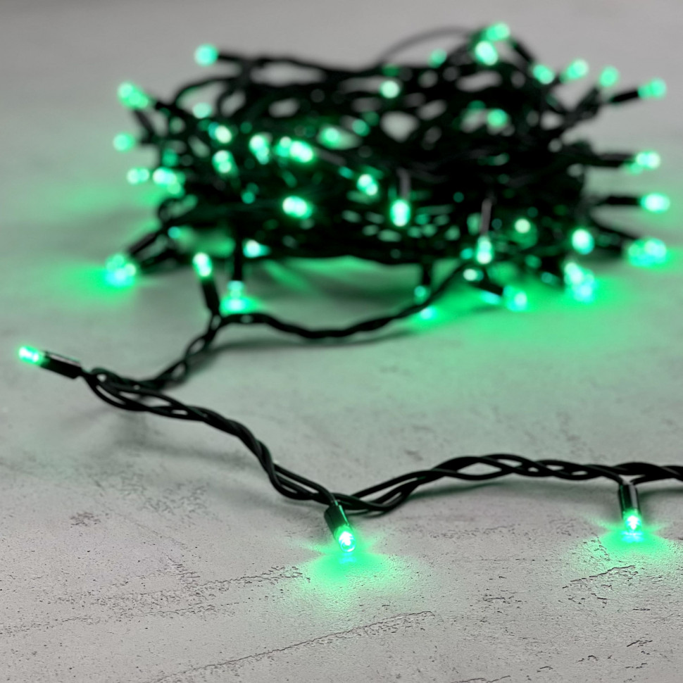 Светодиодная гирлянда с колпачком 75 зеленых LED ламп 10 м., 24В., черный каучуковый провод, IP65, LTC (LL75-1-1G)