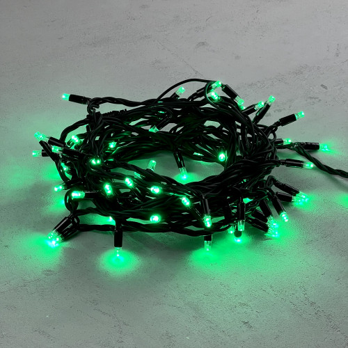Светодиодная гирлянда с колпачком 75 зеленых LED ламп 10 м., 24В., черный каучуковый провод, IP65, LTC (LL75-1-1G)