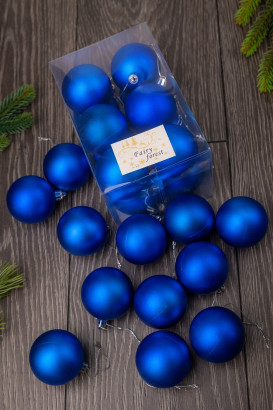 Набор пластиковых шаров Вероника 60 мм., синий матовый, 12 шт., ЕлкиТорг (150203)