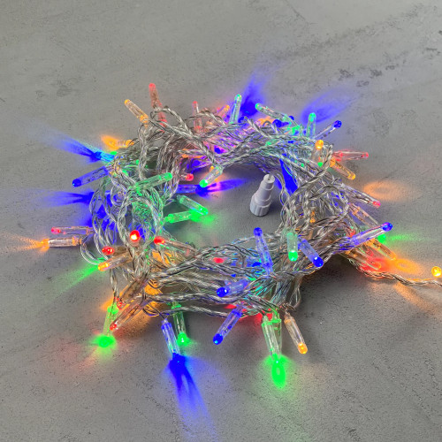 Светодиодная гирлянда с колпачком 100 разноцветных LED ламп 10 м., 220-230 В., прозрачный провод ПВХ, IP65, LTC (PST100CAP-10-2M)