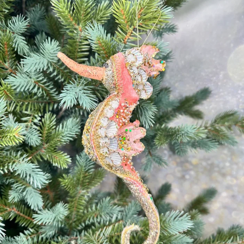 Винтажное украшение Сокровища Посейдона - Морской Конек, 8х23 см., коралловый, 1 шт., ChristmasDe Luxe (86637)