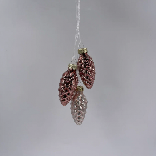 Набор стеклянных украшений Гроздь Шишек, 3 шт., 6 см., розовый, бордовый, Christmas DeLuxe (89872)