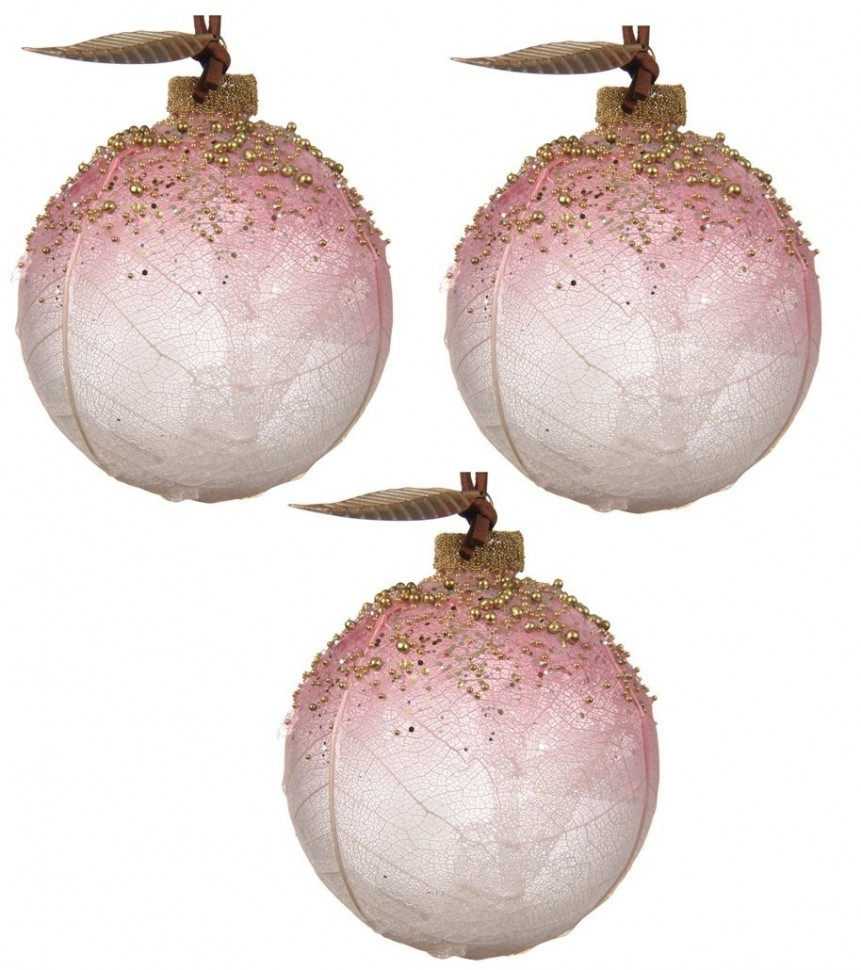 Набор стеклянных шаров  Прованс 80 мм, розовый лен, 3 шт, Kaemingk (060161/2) 