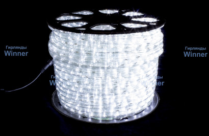 Дюралайт круглый Ø 13 мм., 220V, 3-жилы, холодные белые LED лампы 32 шт на 1 м., бухта 100 м, силикон, Winner (05.100.13.32W)
