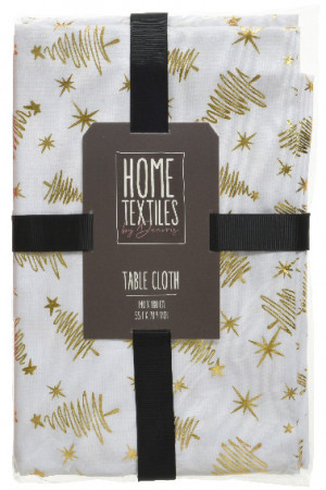 Скатерть Новогодний фейверк 140х180 см., белый с золотом,  Kaemingk (668542/2)