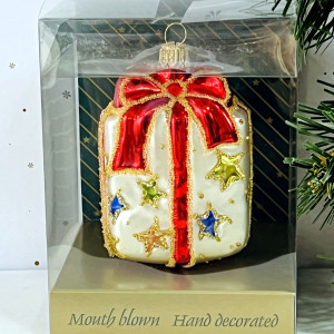 Елочное украшение Подарок со звездами, стекло, 9 см., 1 шт., Irena CO (53238)